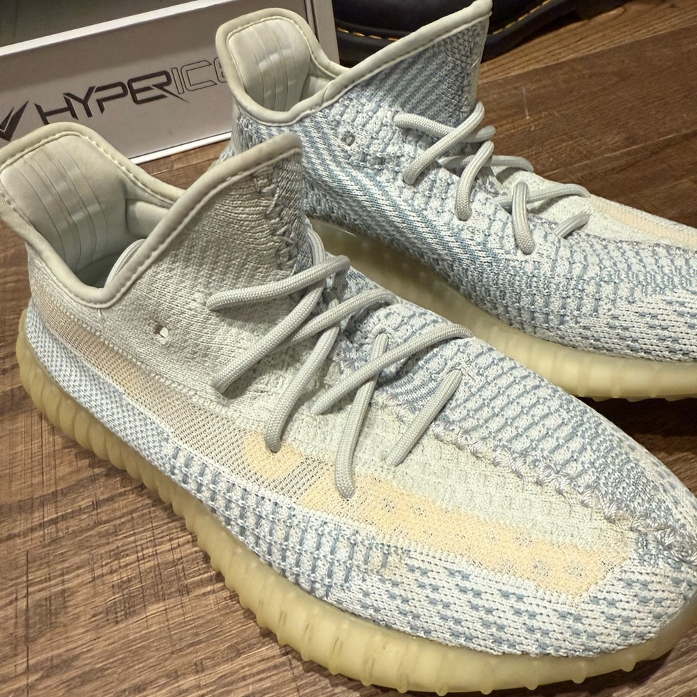 Yeezy Blue and White Knit Sneakers